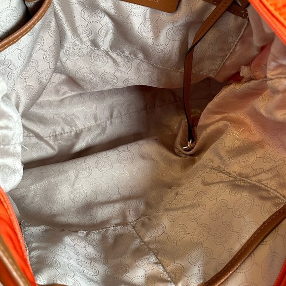 Michael Kors Autumn Orange Nylon Tote with Brown Leather Trim & Gold Hardware - Picture 13 of 15